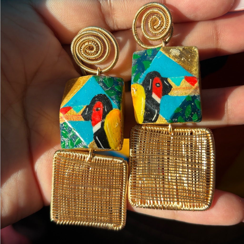 Handcrafted Gold Wire And Multicolor Earrings New!